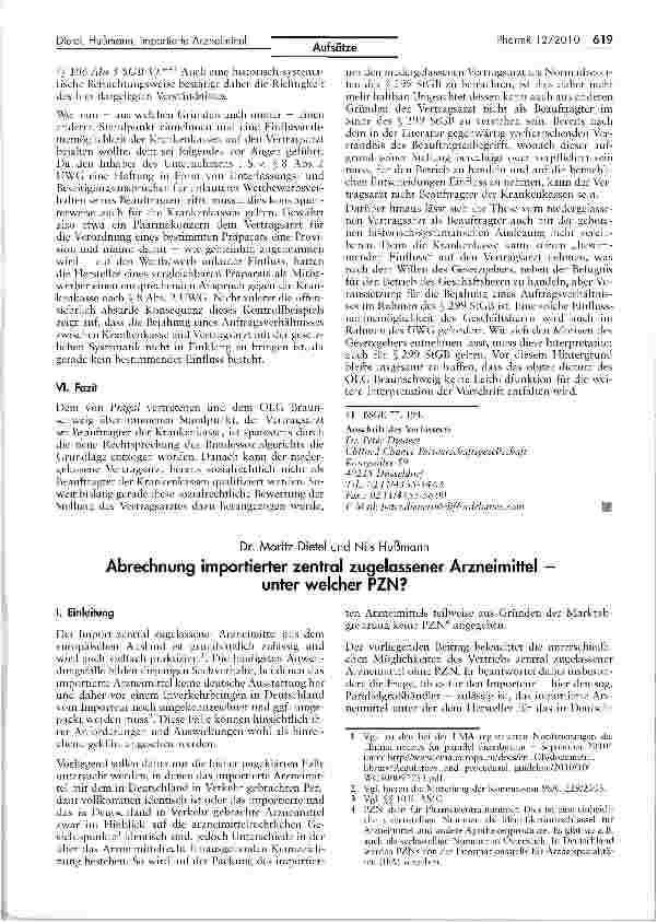 Vorschauseite 1: Abrechnung importierter zentral zugelassener Arzneimittel -unter welcher PZN?