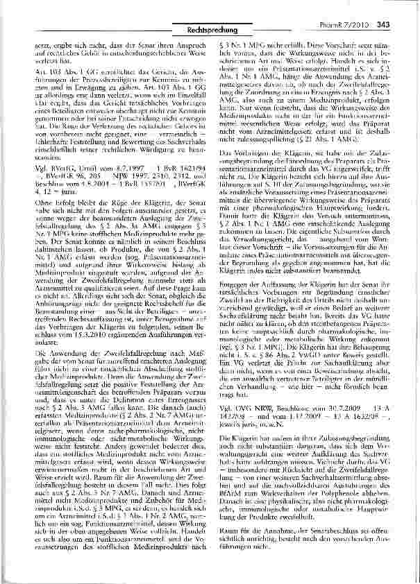 Vorschauseite 2: Zur Anwendung der Zweifelsfallregelung des § 2 Abs. 3a AMGAMG §§ 2 lila, 21 IV; VwGO §§ 86, 124; Rl 2001/83/KG Art. 2 II; MPG § 3