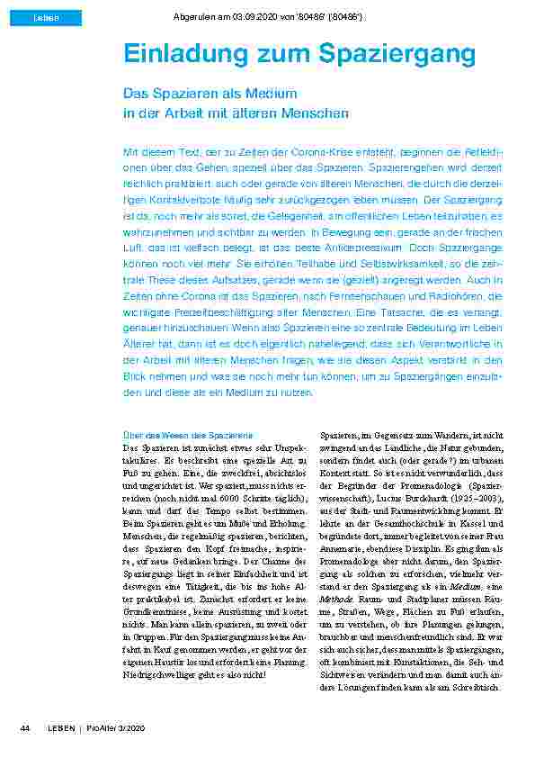 Vorschauseite 1: Einladung zum Spaziergang: Das Spazieren als Medium in der Arbeit mit älteren Menschen