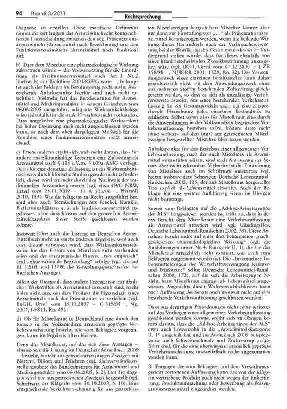 Vorschauseite 3: Abgrenzung Arzneimittel/Lebensmittel (Misteltee)AMG §§ 2 lila, 69 I 2 Nr. 1, 109a; ApBetrO § 25 Nr. 2