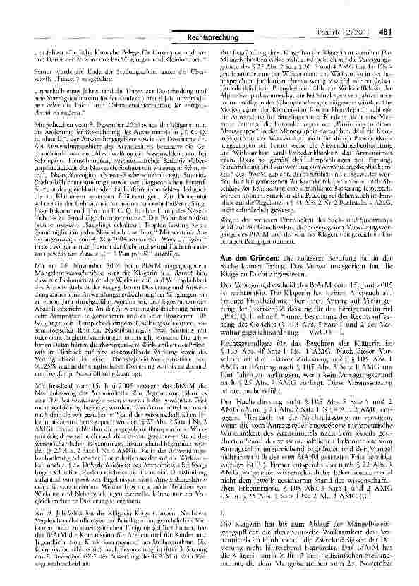 Vorschauseite 2: Nachzulassung/Begründung der Wirksamkeit (Zweckmäßigkeit der Dosierung) AMG §§22 111,25 11 1 Nr. 2