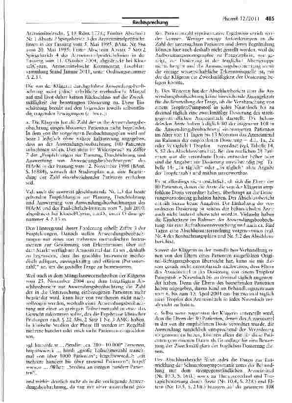 Vorschauseite 6: Nachzulassung/Begründung der Wirksamkeit (Zweckmäßigkeit der Dosierung) AMG §§22 111,25 11 1 Nr. 2