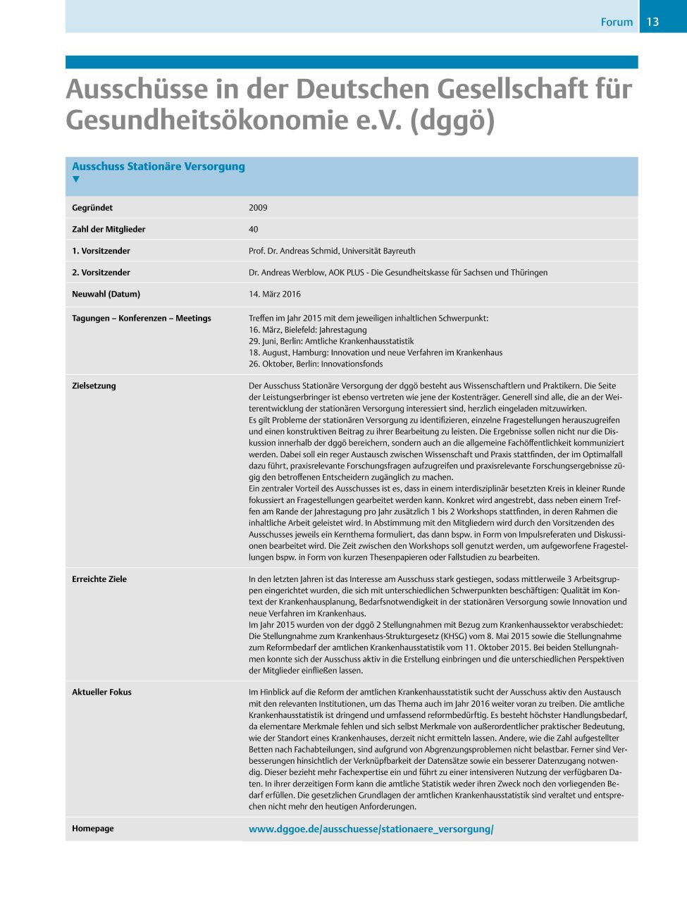 Vorschauseite 1: Ausschüsse in der Deutschen Gesellschaft für Gesundheitsökonomie e.V. (dggö)