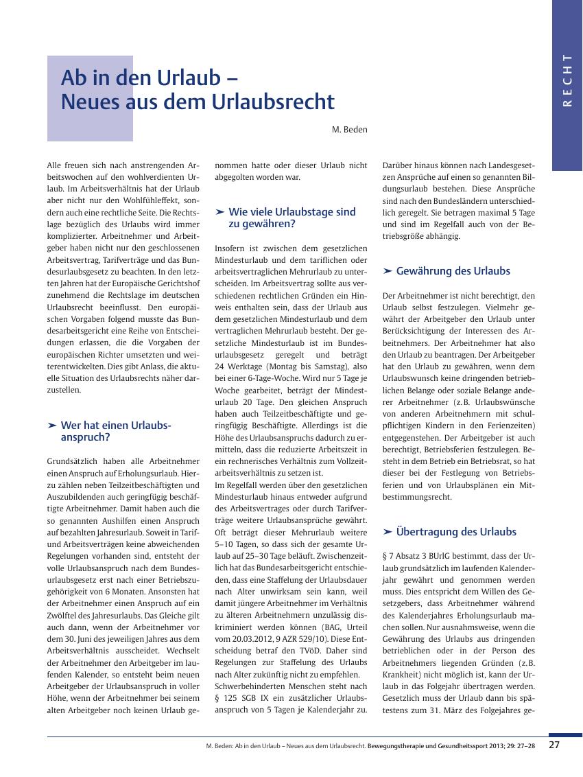 Vorschauseite 1: Ab in den Urlaub – Neues aus dem Urlaubsrecht