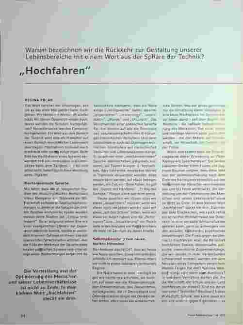 Vorschauseite 1: Warum bezeichnen wir die Rückkehr zur Gestaltung unserer Lebensbereiche mit einem Wort aus der Sphäre der Technik? „Hochfahren“