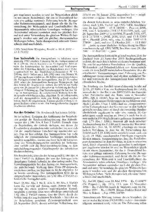 Vorschauseite 2: Erteilung der Zulassung für ein Parallelimport-Arzneimittel als FertigarzneimittelAMG §§21,25