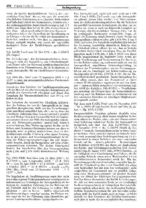 Vorschauseite 3: Erteilung der Zulassung für ein Parallelimport-Arzneimittel als FertigarzneimittelAMG §§21,25