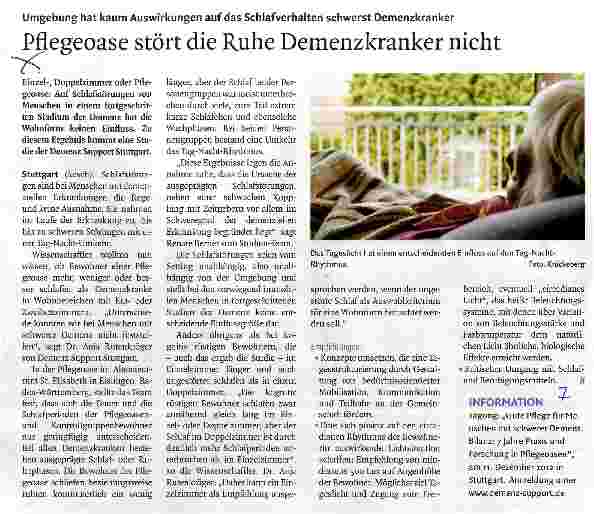 Vorschauseite 1: Pflegeoase stört die Ruhe Demenzkranker nicht