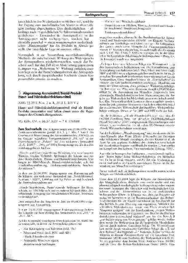 Vorschauseite 1: Abgrenzung Arzneimittel/Biozid-Produkt (Hautund Händedesinfektionsmittel)