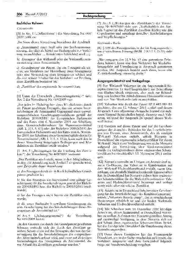 Vorschauseite 2: Schutzbereich von ergänzendem Schutzzertifikat und Grundpatent läuft gleich