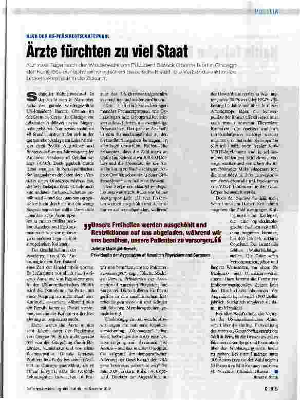 Vorschauseite 1: Arzte fürchten zu viel Staat