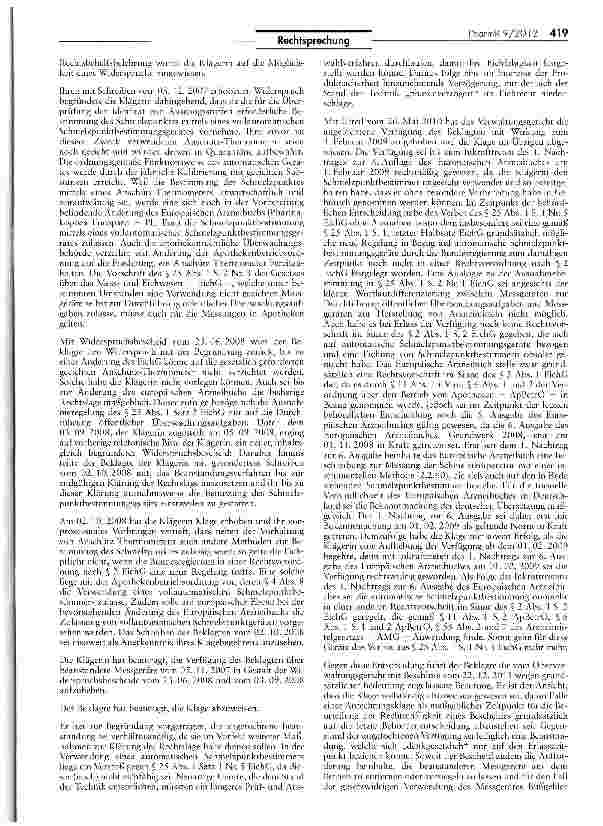 Vorschauseite 2: Zur Benutzung automatischer Schmelztemperaturbestimmungsgeräte in Apotheken MPG-ÄndG Art 7 Nr 1 lit b; AMG § 55; ApBctrO S$ 6 I-III, 11 I; EichG § 2 I-III, 1 8, 25 I; MPG § 3; NSO…
