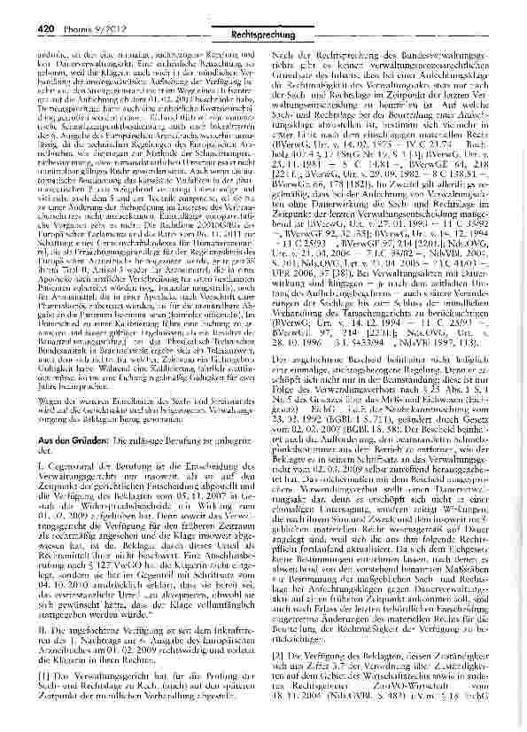 Vorschauseite 3: Zur Benutzung automatischer Schmelztemperaturbestimmungsgeräte in Apotheken MPG-ÄndG Art 7 Nr 1 lit b; AMG § 55; ApBctrO S$ 6 I-III, 11 I; EichG § 2 I-III, 1 8, 25 I; MPG § 3; NSO…