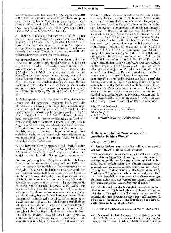Vorschauseite 1: Keine vergabefreie Zusammenarbeit -„apothelcenüblichen Waren