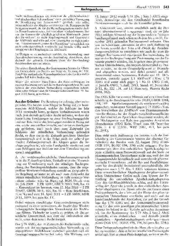 Vorschauseite 3: Arzneimittelpreisbindung gilt auch für Arzneimittel, die im Rahmen sogenannter „Verblisterung patientenindividuell gruppiert werden AMPreisV § 1 III 1 Nr. 7, 1 111 Nr. 7; AMG § 78