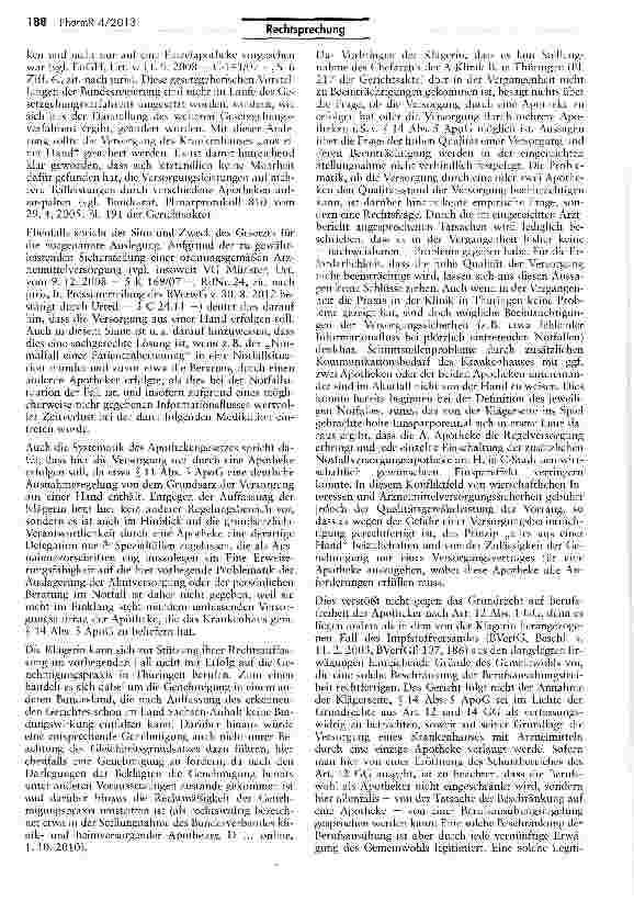 Vorschauseite 4: Arzneimittelsicherheit nur bei Arzneimittelversorgung „aus einer Hand gewährleistetApoG H 11 III, 14 IV, V 2; AEUV Art. 34, 36