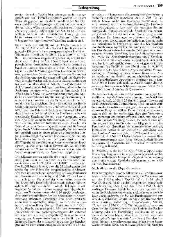 Vorschauseite 5: Arzneimittelsicherheit nur bei Arzneimittelversorgung „aus einer Hand gewährleistetApoG H 11 III, 14 IV, V 2; AEUV Art. 34, 36