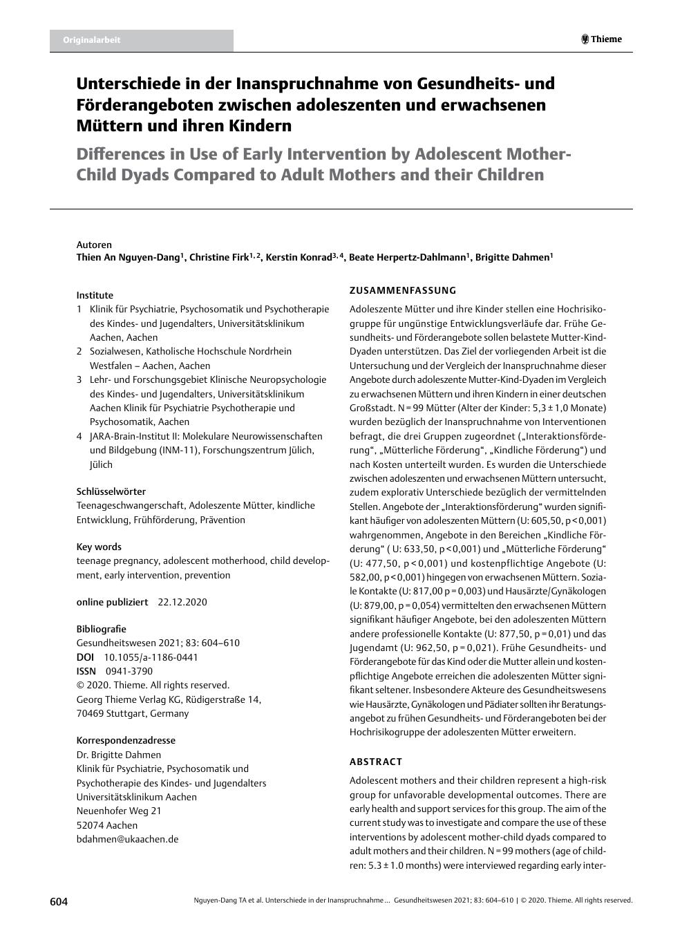 Vorschauseite 1: Unterschiede in der Inanspruchnahme von Gesundheitsund Förderangeboten zwischen adoleszenten und erwachsenen Müttern und ihren Kindern