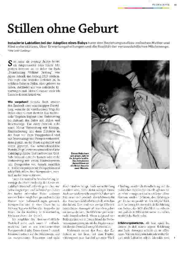 Vorschauseite 1: Stillen ohne GeburtInduzierte Laktation bei der Adoption eines Babys kann Kind unterstützen. Über Erwartungshaltungen und die Realität der voraussichtlichen Milchmenge.