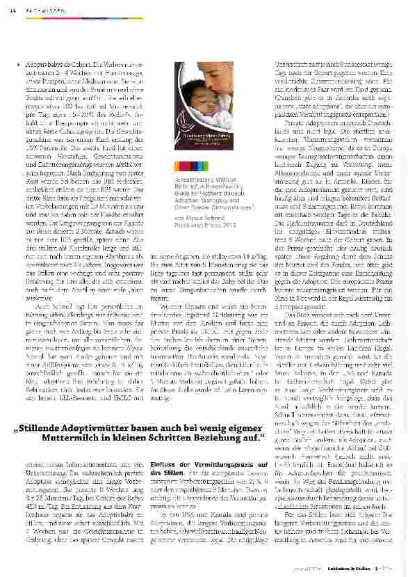 Vorschauseite 2: Stillen ohne GeburtInduzierte Laktation bei der Adoption eines Babys kann Kind unterstützen. Über Erwartungshaltungen und die Realität der voraussichtlichen Milchmenge.