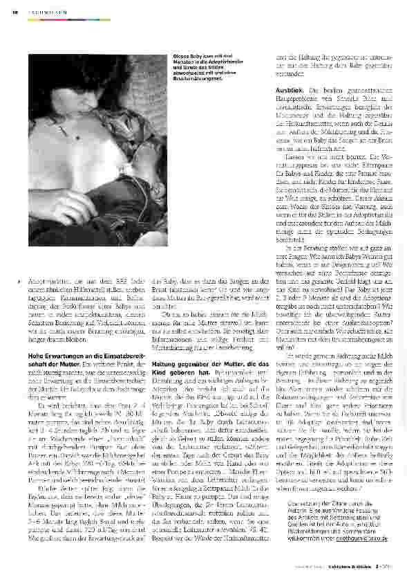 Vorschauseite 4: Stillen ohne GeburtInduzierte Laktation bei der Adoption eines Babys kann Kind unterstützen. Über Erwartungshaltungen und die Realität der voraussichtlichen Milchmenge.