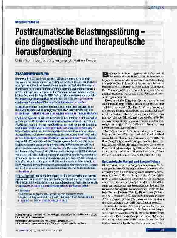 Vorschauseite 1: Posttraumatische Belastungsstörunc eine diagnostische und therapeutisc Herausforderung