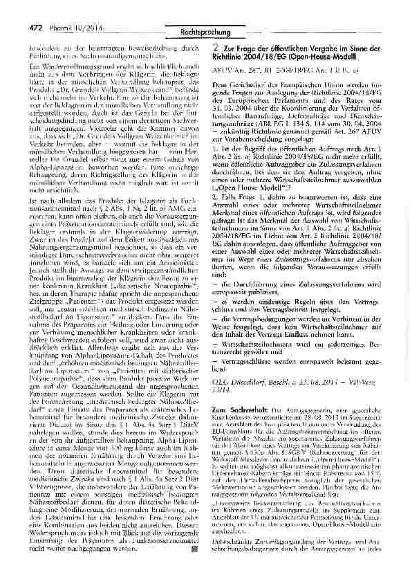 Vorschauseite 1: Zur Frage der öffentlichen Vergabe im Sinne der Richtlinie 2004/18/EG (Open-House Modell) AEUV Art. 267; RL 2004/18/EG Art. 1 II lit. a)