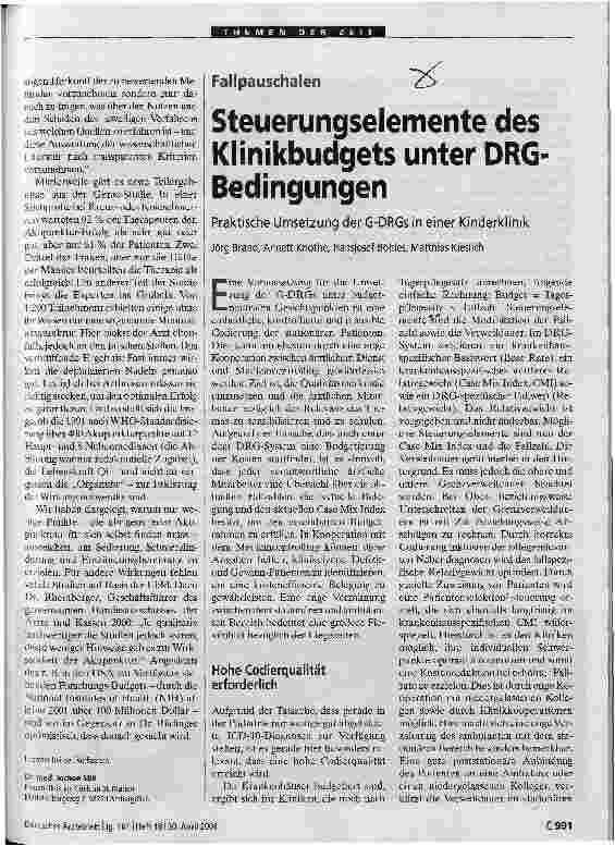 Vorschauseite 1: Steuerungselemente des Klinikbudgets unter DRG-Bedingungen