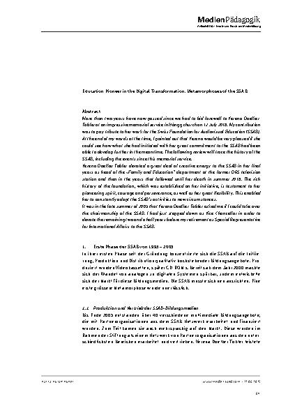 Vorschauseite 2: Bildungspionierin im digitalen Wandel Metamorphosen der SSAB
