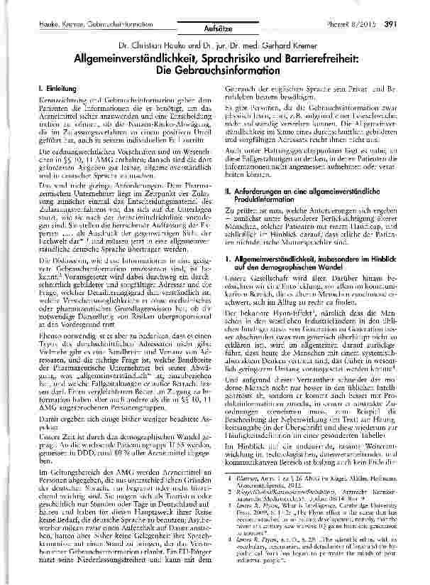 Vorschauseite 1: Allgemeinverständlichkeit, Sprachrisiko und Barrierefreiheit:Die Gebrauchsinformation