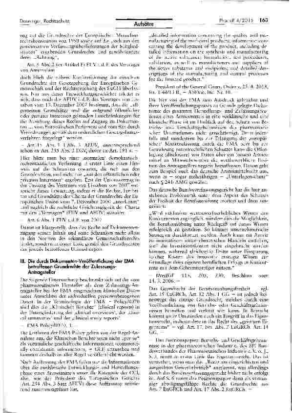 Vorschauseite 2: Rechtsschutz bei unbefugten Publikationen der EuropäischenArzneimittelagentur (EMA)