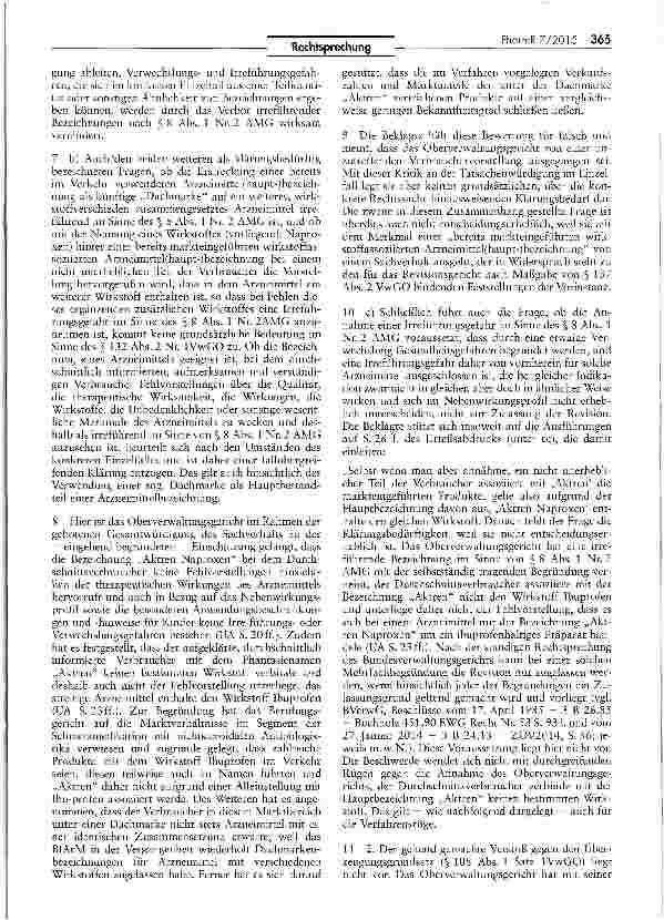 Vorschauseite 2: Vollständige Bezeichnung eines Arzneimittels AMG S$ 8 I Nr. 2, 25 III; VwGO §§ 25 III, 132 II Nr. 1 und Nr. 3