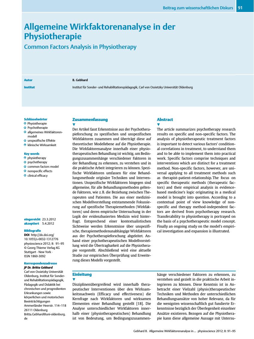 Vorschauseite 1: Allgemeine Wirkfaktorenanalyse in der Physiotherapie