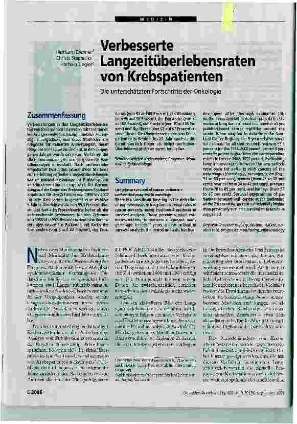 Vorschauseite 1: VerbesserteLangzeitüberlebensraten von Krebspatienten
