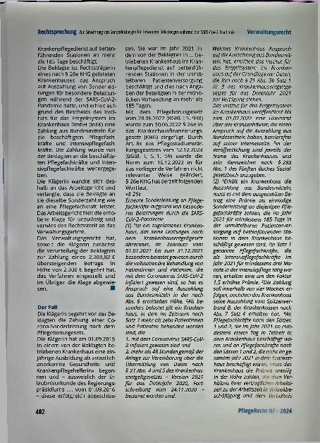 Vorschauseite 2: Zur Gewährung von Sonderleistungen für besondere Belastungen während der SARS-CoV-2-Pandemie nur für Pflegefachkräfte.
