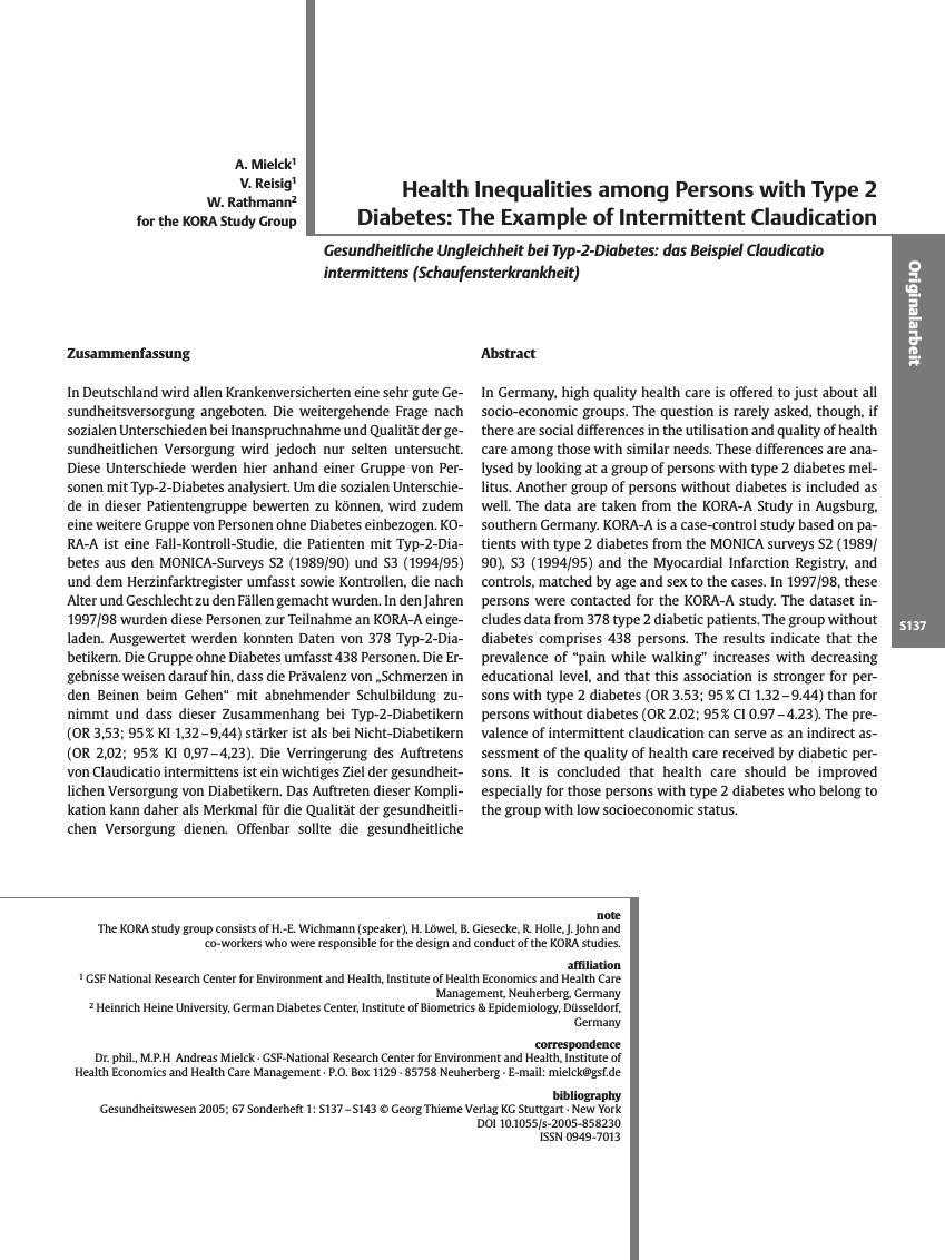 Vorschauseite 1: Health Inequalities among Persons with Type 2 Diabetes: The Example of Intermittent Claudication
