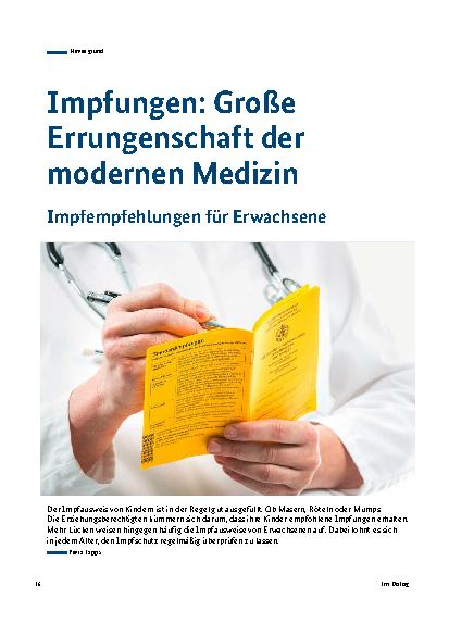 Vorschauseite 1: Impfungen: Große Errungenschaft der modernen Medizin – Impfempfehlungen für Erwachsene