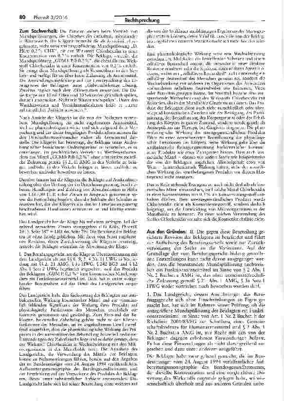 Vorschauseite 2: Zur Einordnung einer Mundspüllösung als Funktionsarzneimittel (Chlorhexidin)
