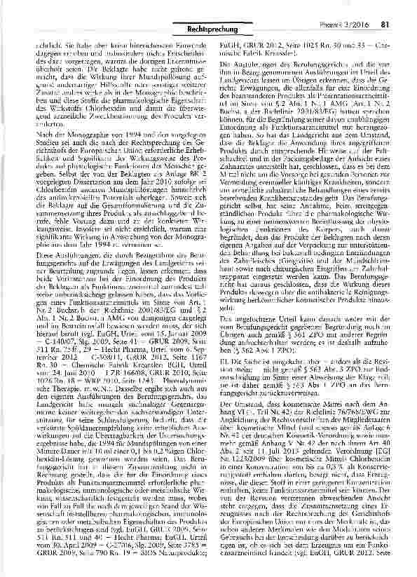 Vorschauseite 3: Zur Einordnung einer Mundspüllösung als Funktionsarzneimittel (Chlorhexidin)