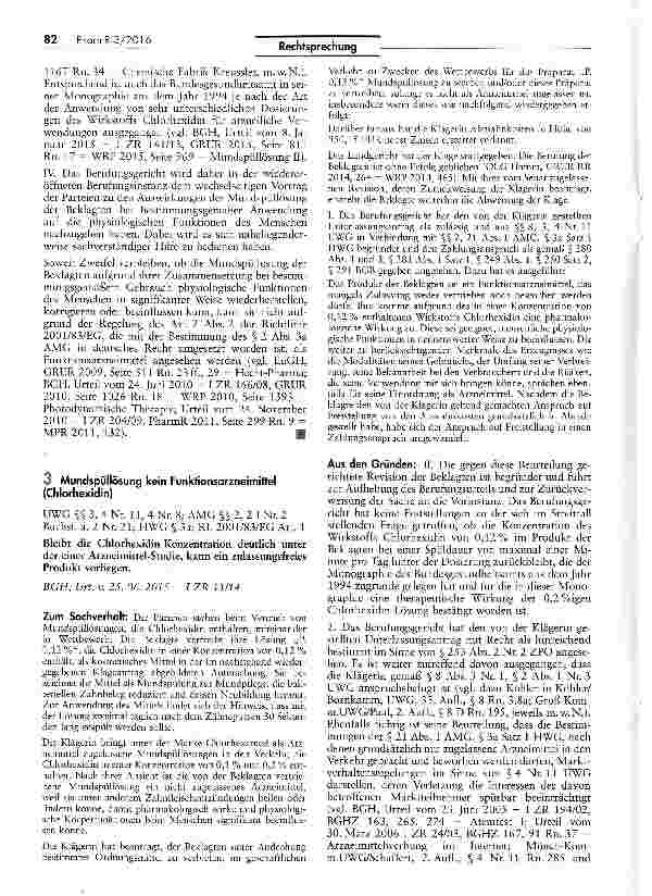 Vorschauseite 4: Zur Einordnung einer Mundspüllösung als Funktionsarzneimittel (Chlorhexidin)