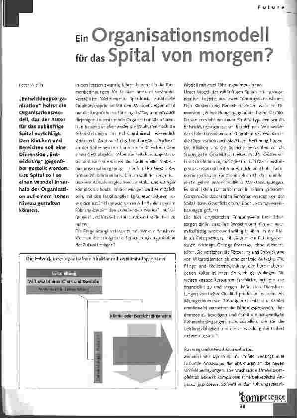 Vorschauseite 1: Ein Organisationsmodell für das Spital von morgen?