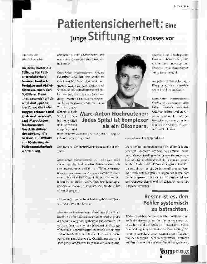 Vorschauseite 1: Patientensicherheit: Eine junge Stiftung hat Grosses vor