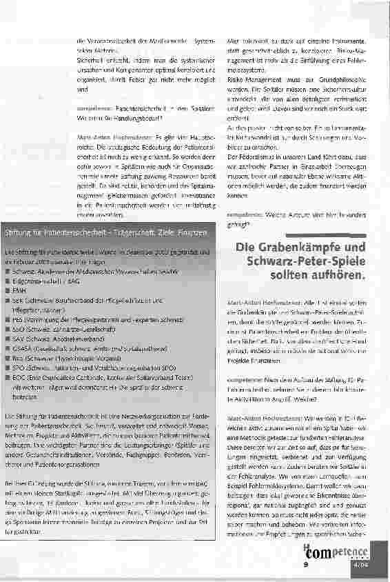 Vorschauseite 2: Patientensicherheit: Eine junge Stiftung hat Grosses vor