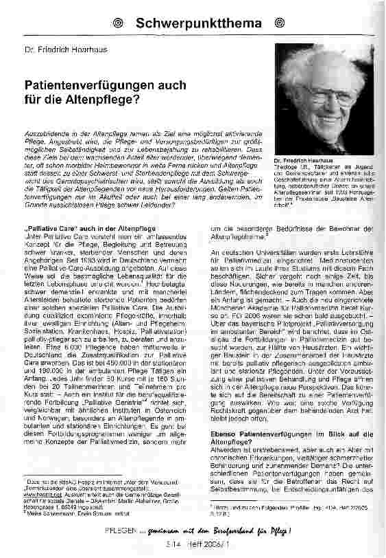 Vorschauseite 1: Patientenverfügungen auch für die Altenpflege?