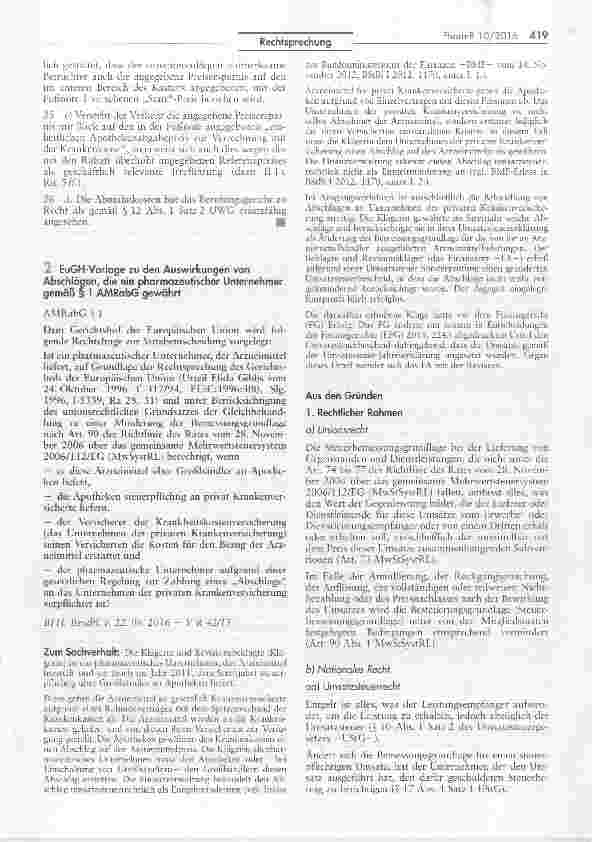 Vorschauseite 1: EuGH-Vorlage zu den Auswirkungen von Abschlägen, die ein pharmazeutischer Unternehmer gemäß § 1 AMRabG gewährt