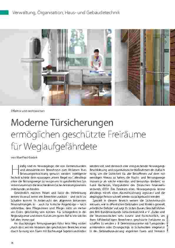 Vorschauseite 1: Moderne Türsicherungen ermöglichen geschützte Freiräume für Weglaufgefährdete.