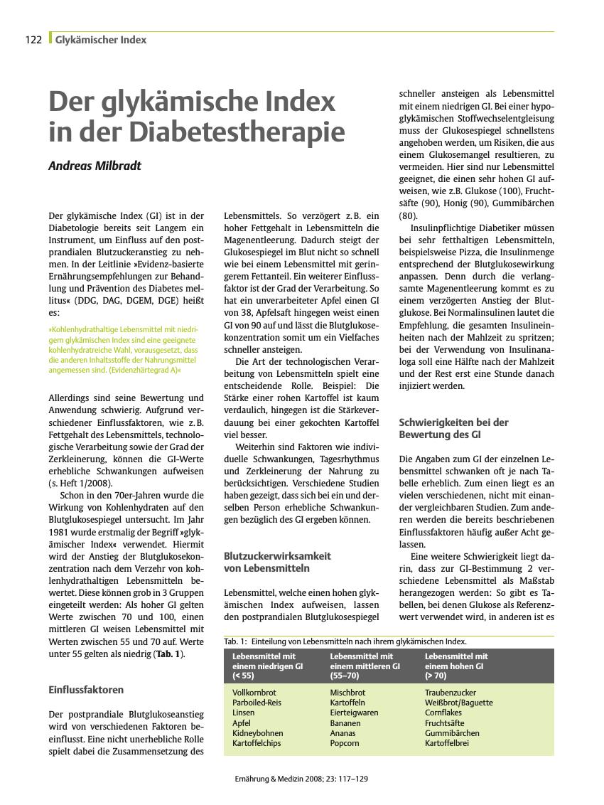 Vorschauseite 1: Der glykämische Index in der Diabetestherapie
