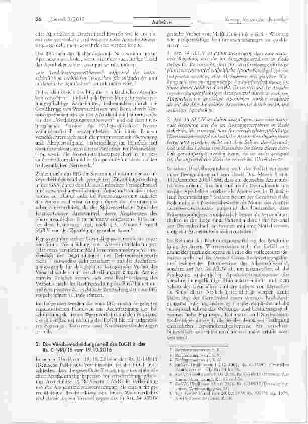 Vorschauseite 2: Versandhandelsverbot für verschreibunaspflichtige Arzneimittel? Ein Frontalzusammenstoß mit der Recntsprechung des EuGH!