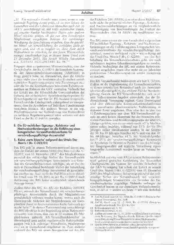 Vorschauseite 3: Versandhandelsverbot für verschreibunaspflichtige Arzneimittel? Ein Frontalzusammenstoß mit der Recntsprechung des EuGH!
