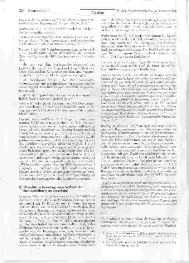 Vorschauseite 2: Verbot der Bonusgewährung an Versicherte als EU-rechtskonforme Alternative zu einem RX-Arzneimittel-Versondhandelsverbot?